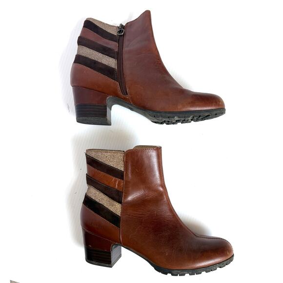 Jambo Amal Ankle Boots Brown Leather Side Zip Metallic Stripe Women’s Size 9 - Picture 3 of 9